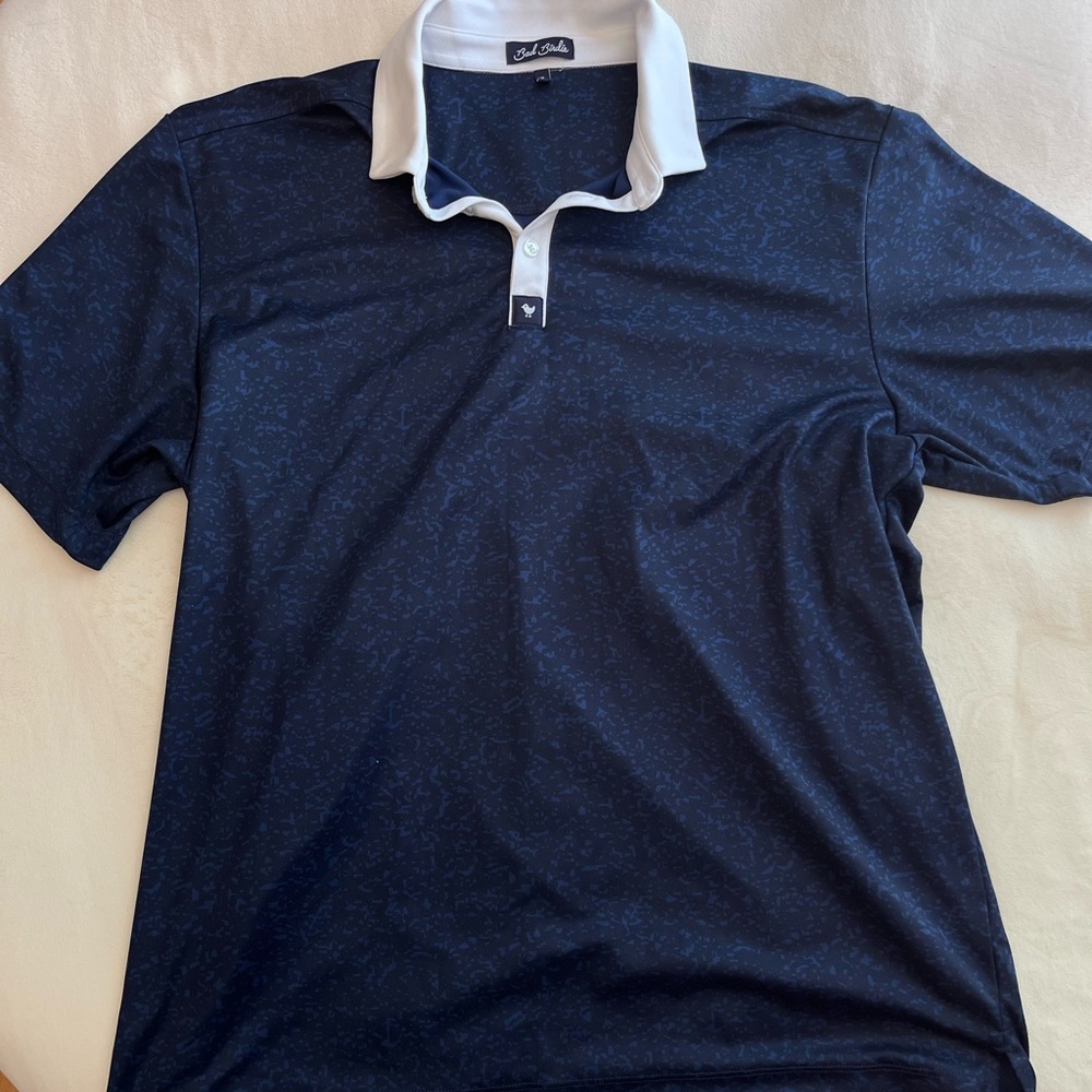 Bad Birdie Navy Blue Polo with White Collar